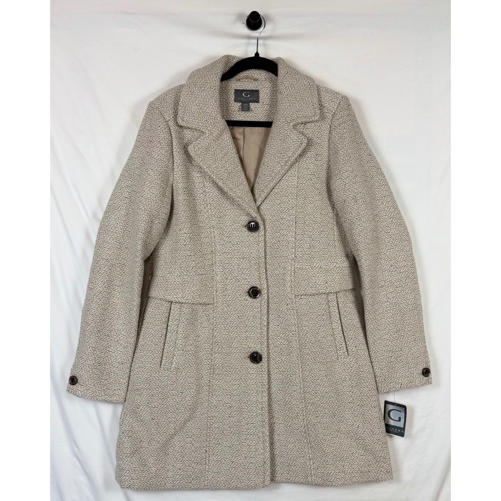 Gallery New York Walker Coat Medium Oatmeal Tweed Wool Blend NWT Chic Old Money